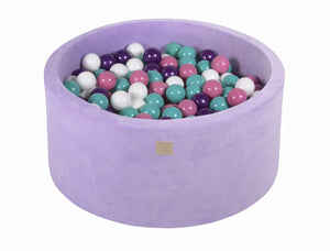 MeowBaby Blanc/rose clair/turquoise/violet Piscine à balles Ronde Velours Lilas Avec 300 balles