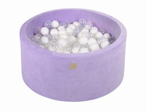 MeowBaby Blanc/Transparent Piscine à balles Ronde Velours Lilas Avec 300 balles