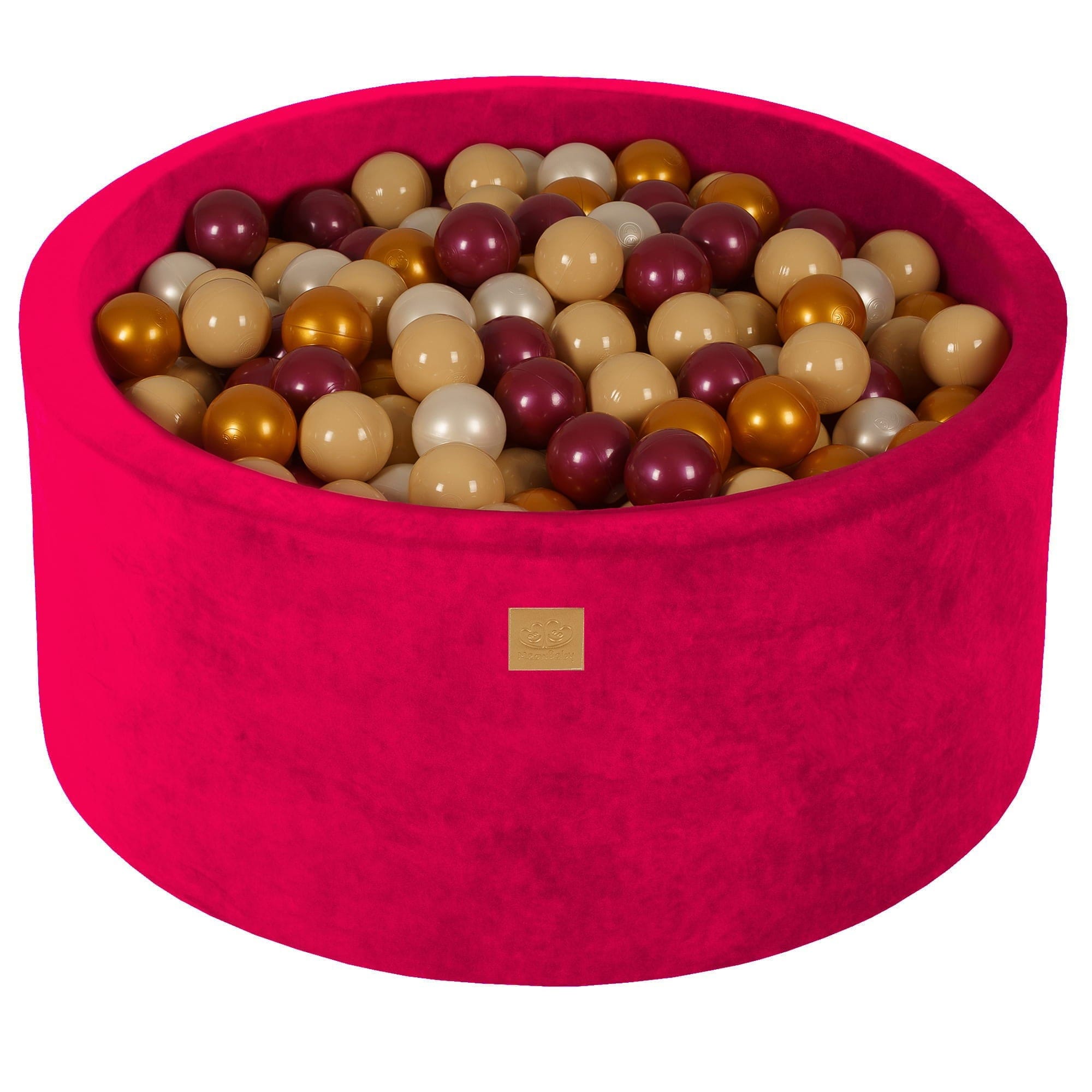 MeowBaby Perle bordeaux/Or/Perle blanche/Beige Piscine à balles Ronde Velours Magenta Avec 300 balles