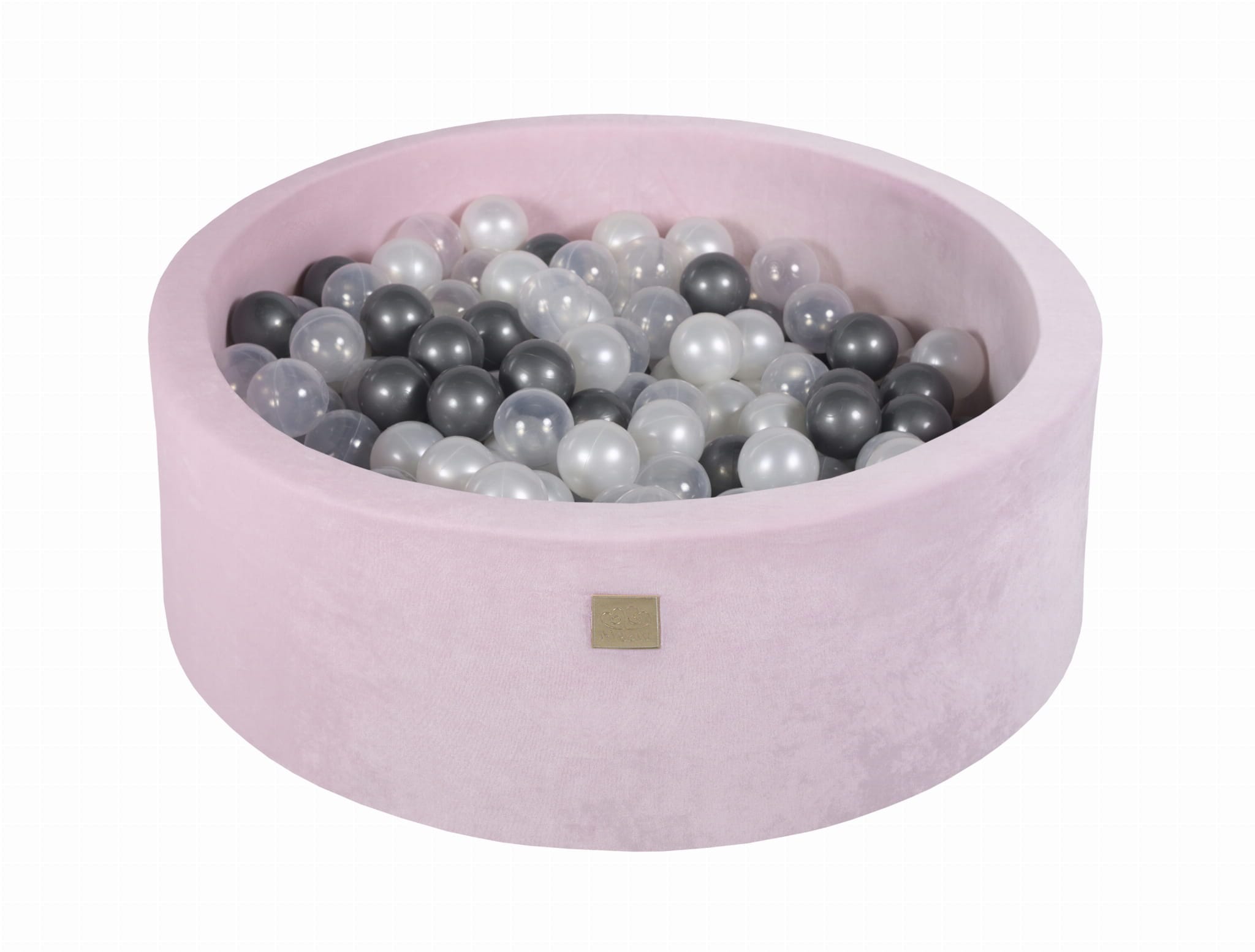 MeowBaby Argent/Blanc Perle/Transparent Piscine à balles Ronde Velours Rose pastel Avec 200 balles