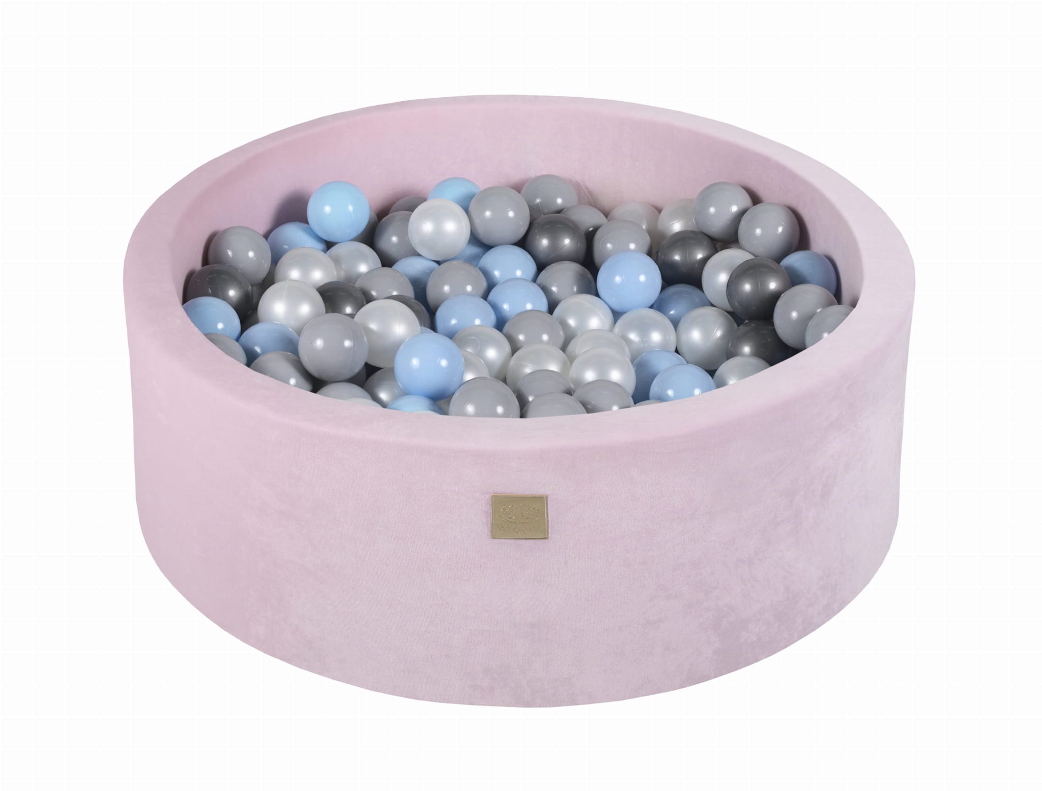 MeowBaby Bleu bébé/Blanc perle/Gris/Argent Piscine à balles Ronde Velours Rose pastel Avec 200 balles