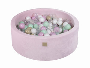 MeowBaby Menthe/rose pastel/beige/transparent/blanc Piscine à balles Ronde Velours Rose pastel Avec 200 balles