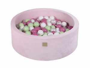 MeowBaby Rose clair/vert clair/blanc/blanc perle Piscine à balles Ronde Velours Rose pastel Avec 200 balles