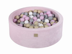 MeowBaby Rose Pastel/Gris/Blanc/Beige Piscine à balles Ronde Velours Rose pastel Avec 200 balles