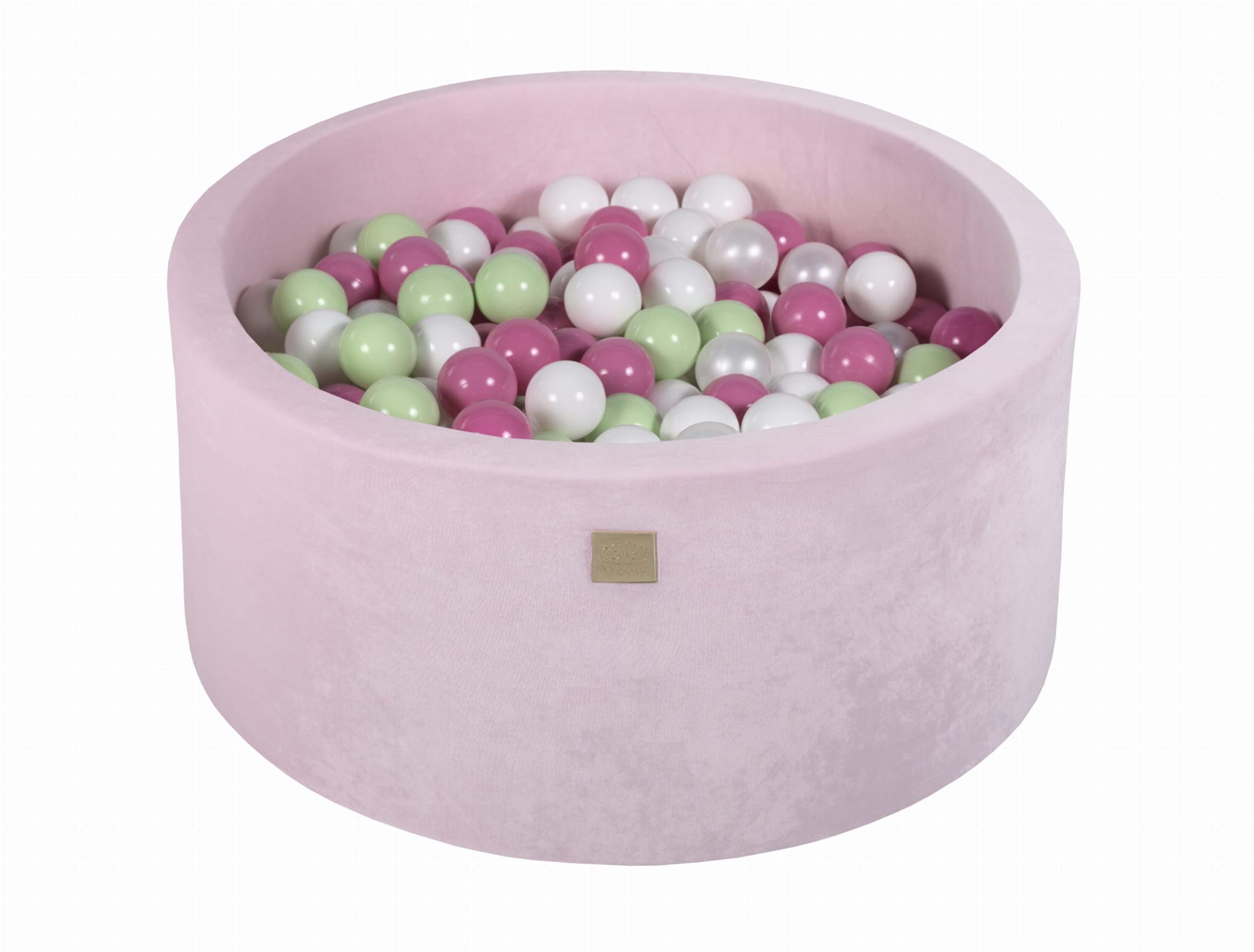 MeowBaby Rose clair/vert clair/blanc/blanc perle Piscine à balles Ronde Velours Rose pastel Avec 300 balles