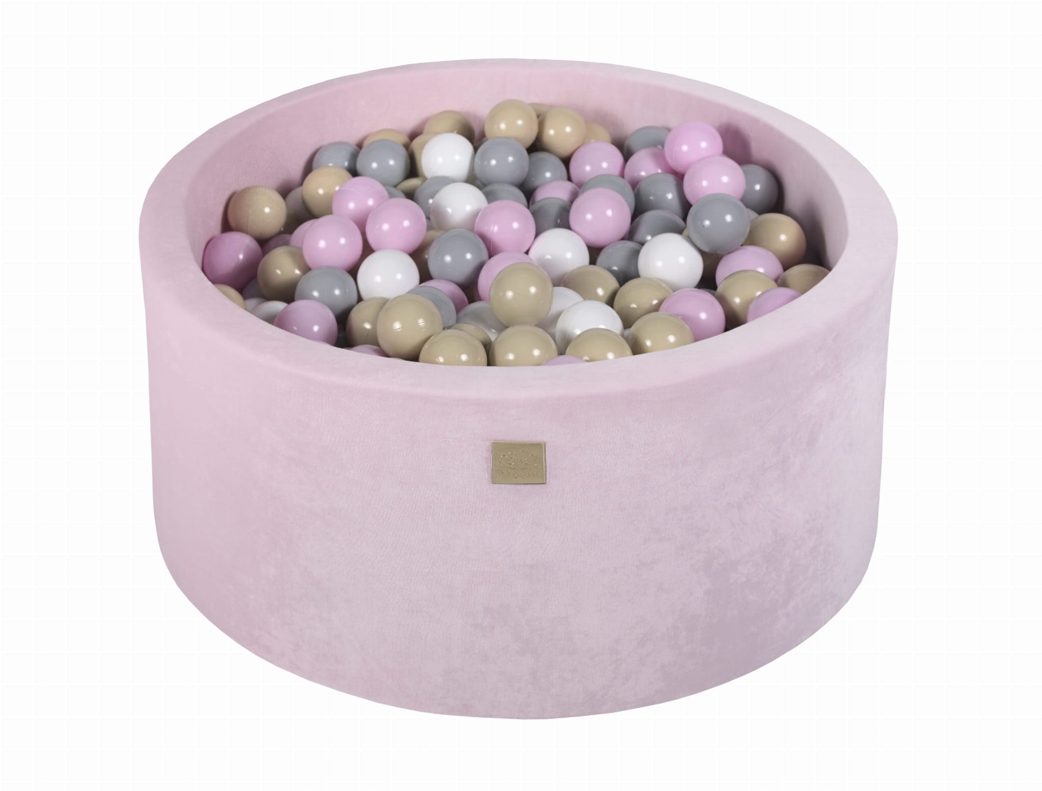 MeowBaby Rose Pastel/Gris/Blanc/Beige Piscine à balles Ronde Velours Rose pastel Avec 300 balles