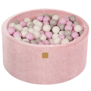 MeowBaby Blanc/Gris/Rose pastel Piscine à balles Ronde Velours Rose poudré Avec 300 balles