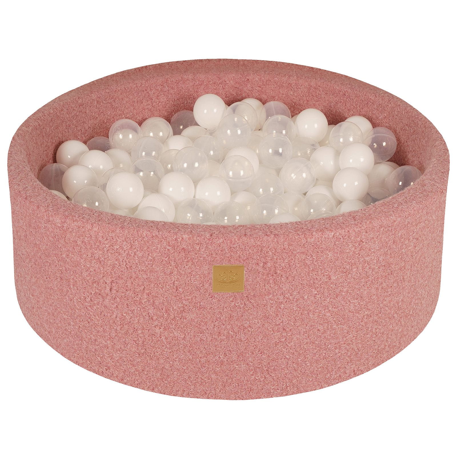 MeowBaby Blanc/Transparent Piscine à balles Rounde Tissu Bouclé Rose, 90x30 cm