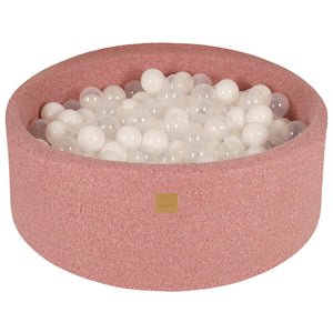 MeowBaby Blanc/Transparent Piscine à balles Rounde Tissu Bouclé Rose, 90x30 cm