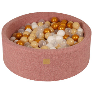 MeowBaby Or/Beige/Blanc/Transparent Piscine à balles Rounde Tissu Bouclé Rose, 90x30 cm
