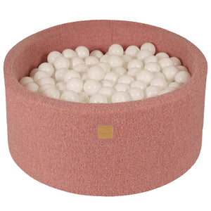 MeowBaby Blanc Piscine à balles Rounde Tissu Bouclé Rose, 90x40 cm