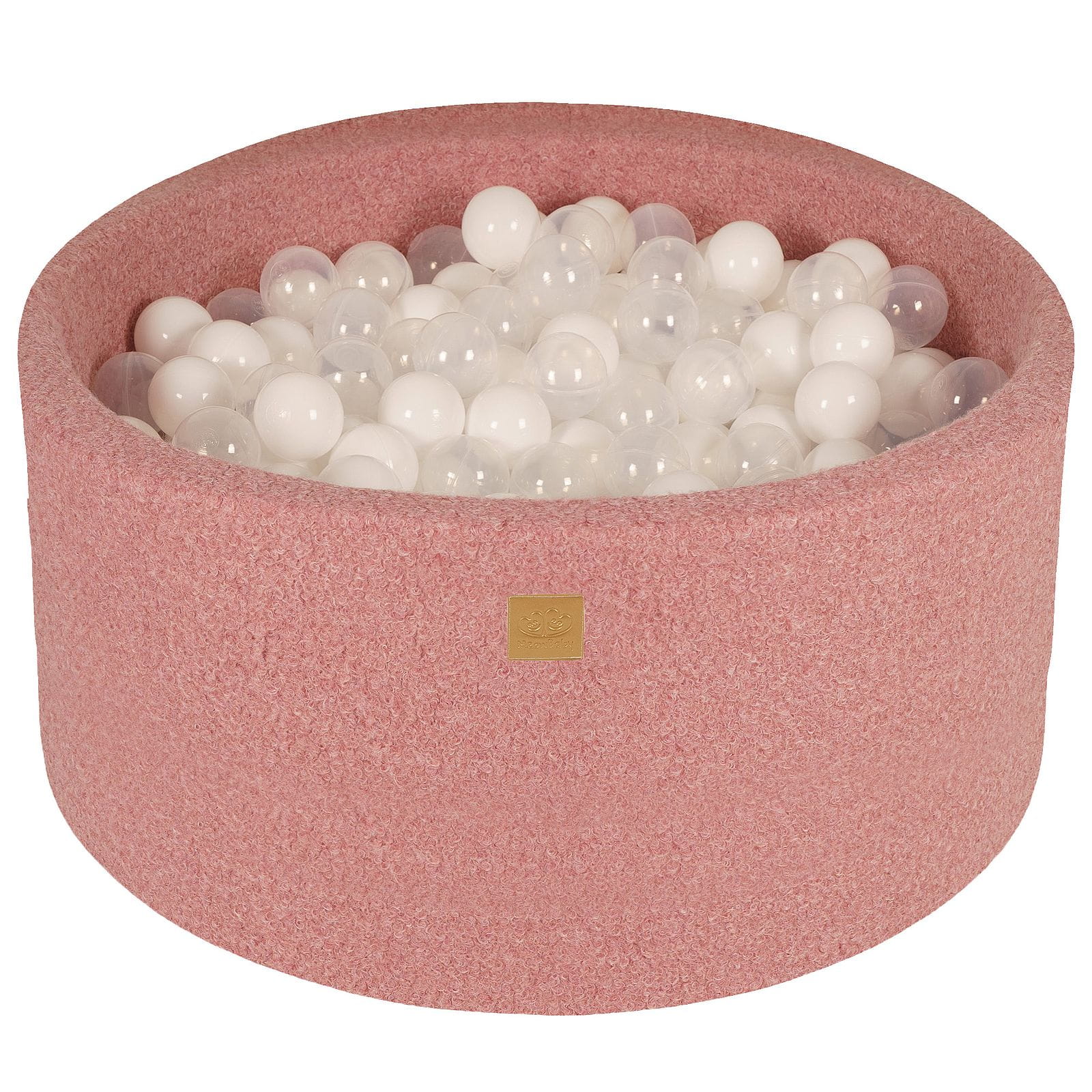 MeowBaby Blanc/Transparent Piscine à balles Rounde Tissu Bouclé Rose, 90x40 cm