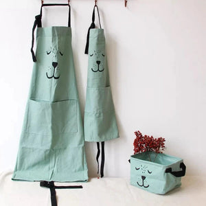 Smyles Cartoon Bear Kids Adult Aprons Woman kitchen apron BBQ Bib Baking Parent Child Painting Interest class Apron Home Cleaning Tools